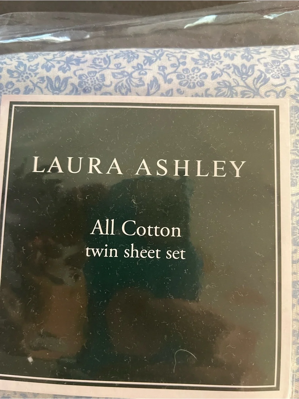 Laura Ashley Blue Floral All-Cotton Twin Sheet Set New